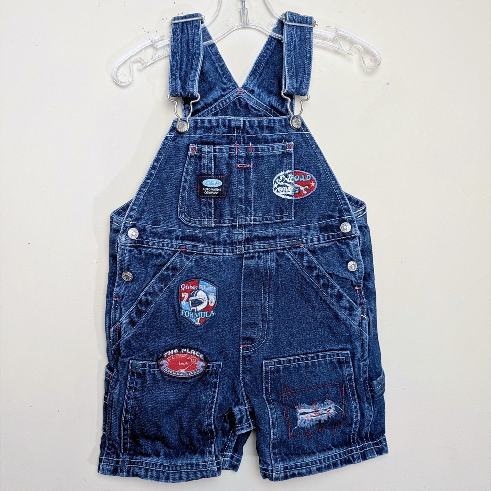 Vintage Children's Place 90s Race Car Overalls Shortalls Toddler Size 24 Months